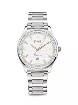 Часы Polo с белым бриллиантом и браслетом из нержавеющей стали Piaget, белый