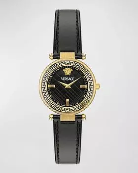 Часы Reve IP с кожаным ремешком из желтого золота, 35 мм Versace, цвет Black