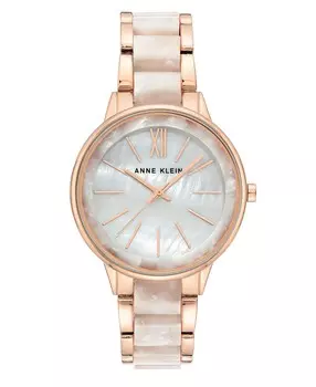 Часы с белым браслетом цвета розового золота и перламутра, 37 мм Anne Klein