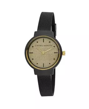 Часы с блестящим циферблатом и черной сеткой Spray Laura Ashley, черный