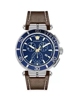 Часы с хронографом Greca из нержавеющей стали и кожи Versace