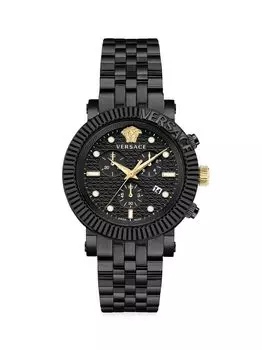 Часы с хронографом V-Chrono из нержавеющей стали черного цвета Versace, черный