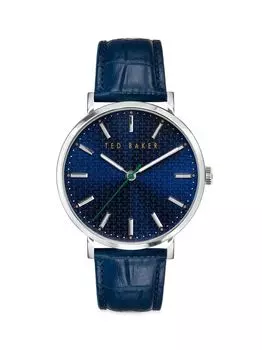 Часы с кожаным ремешком с тиснением под крокодила Ted Baker, синий