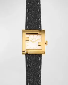 Часы с квадратным циферблатом и кожаным ремешком Fendi, цвет Black