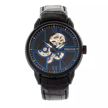 Часы Sanford Semi-Skeleton с кожаным ремешком Heritor Automatic, черный