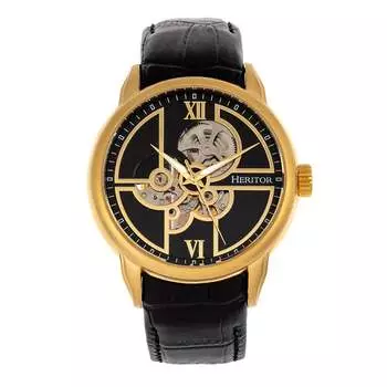 Часы Sanford Semi-Skeleton с кожаным ремешком Heritor Automatic, золотой