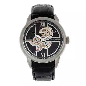 Часы Sanford Semi-Skeleton с кожаным ремешком Heritor Automatic, серебряный