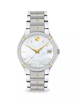 Часы SE с двухцветным браслетом из нержавеющей стали и бриллиантами Movado, серебряный