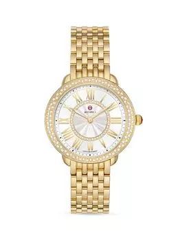 Часы Serein Mid с браслетом из нержавеющей стали и бриллиантами с покрытием из 18-каратного золота Michele, золотой