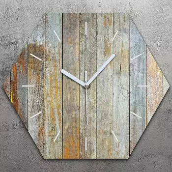 Часы шестигранные 40 см стекло бесшумные белые стрелки - темное дерево TastyPrints, зеленый