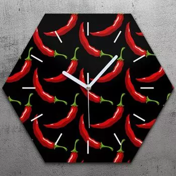 Часы шестигранные 40 см стекло Бесшумные белые стрелки - красный перец чили TastyPrints