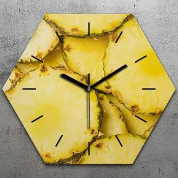 Часы шестигранные 40 см стекло бесшумные черные стрелки - ананас сочно-желтый TastyPrints