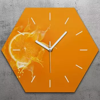 Часы шестиугольные 40 см стекло бесшумные белые стрелки - цветные фрукты TastyPrints, оранжевый