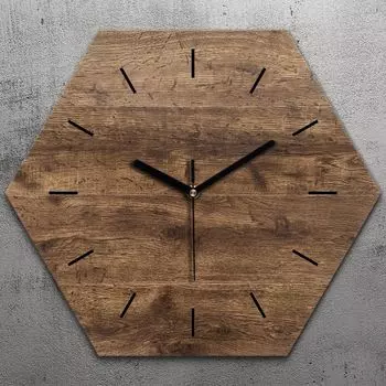 Часы шестиугольные 40 см стекло бесшумные черные стрелки - темное дерево TastyPrints, красный