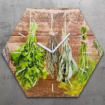 Часы шестиугольные 40 см стекло бесшумные белые стрелки - свисающие травы травы TastyPrints, зеленый