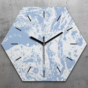 Часы шестиугольные 40 см стекло бесшумные черные стрелки - абстрактная цветная мозаика TastyPrints, синий
