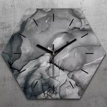 Часы шестиугольные 40 см стекло бесшумные черные стрелки - цветной мрамор TastyPrints, синий