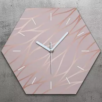 Часы шестиугольные 40 см стеклянные бесшумные белые стрелки - абстрактные геометрические узоры TastyPrints, красный