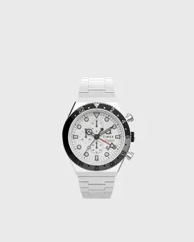 Часы Timex Q Timex 3 Time Zone Chronograph, цвет white dial/silver bracelet