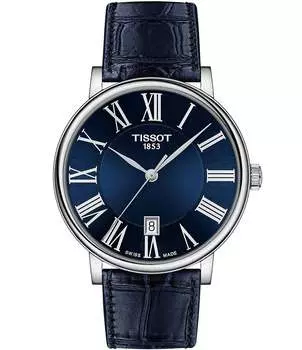 Часы Tissot Carson Premium с синим кожаным ремешком, синий