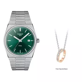 Часы Tissot PRX T1374101109100 + подвеска, нержавеющая сталь/зеленый