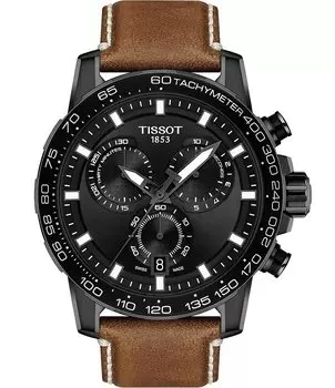Часы Tissot Supersport с хронографом и черным циферблатом, коричневый