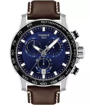 Часы Tissot Supersport с хронографом и синим циферблатом, коричневый