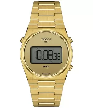 Часы Tissot унисекс Prx Tonneau с цифровым золотистым браслетом из нержавеющей стали, 35 мм, золотой