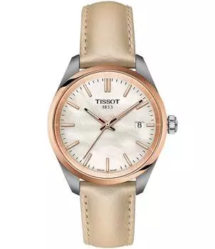 Часы Tissot унисекс Tissot Pr 100 Кварцевые аналоговые коричневые кожаные часы с перламутровым ремешком