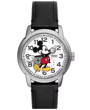 Часы унисекс Disney x Fossil Special Edition, черные кожаные часы с тремя стрелками, 40 мм, черный