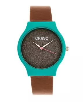 Часы унисекс с блестящим коричневым кожаным ремешком, 36 мм Crayo, коричневый