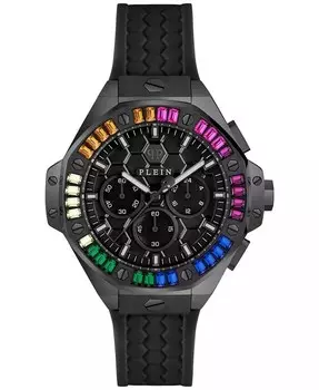 Часы унисекс с хронографом, черный силиконовый ремешок, 42 мм Philipp Plein, черный