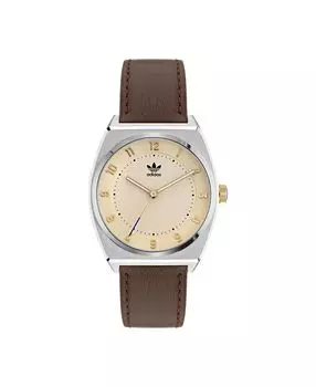 Часы унисекс с тремя стрелками Code Two, коричневый кожаный ремешок, 38 мм adidas, коричневый