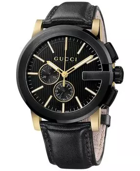 Часы унисекс Swiss G-Chrono XL с черным кожаным ремешком, 44 мм YA101203 Gucci, черный