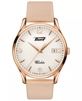 Часы унисекс Swiss Heritage Visodate с бежевым кожаным ремешком, 40 мм Tissot