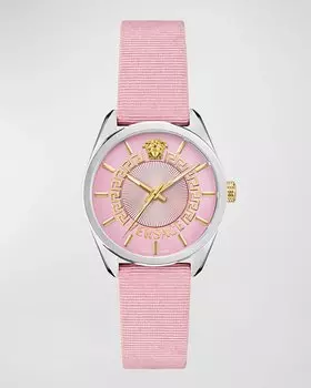 Часы V-Circle, 36 мм, нержавеющая сталь, с ремешком из репсовой ткани, розовые Versace, цвет Silver