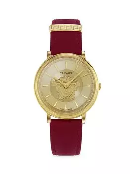 Часы V-Circle Medusa Goldtone из нержавеющей стали и кожаного ремешка Versace, желтый