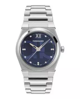 Часы Vega Holiday Capsule Diamond Watch Salvatore Ferragamo, цвет silver/stainless steel/blue