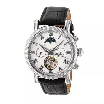 Часы Winston Semi-Skeleton с кожаным ремешком Heritor Automatic, серебряный