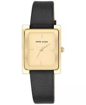 Часы женские черные с кожаным ремешком 28х35мм AK-2706CHBK Anne Klein