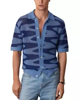 CHE Soleil Wave Джемпер с коротким рукавом из жаккардового трикотажа REISS, синий