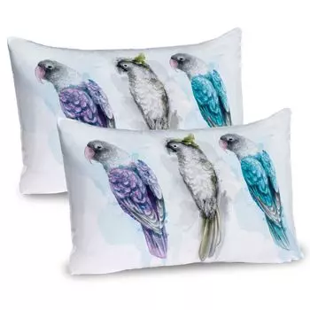 Чехлы для подушек ABAKUHAUS Birds, набор из 2 шт., красочные экзотические попугаи с акварельными тропическими животными на обычном фоне, чехол для подушки с декоративным принтом, 80 x 40 см, бирюзово-фиолетово-серый