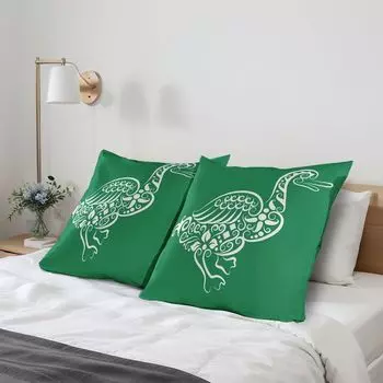 Чехлы для подушек ABAKUHAUS Duck, набор из 2 шт., абстрактные восточные цветочные и геометрические монохромные иллюстрации с каллиграфией утки, чехол для подушки с декоративным принтом, 80 x 80 см, зеленый белый