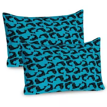 Чехлы для подушек ABAKUHAUS Fish, набор из 2 шт., повторяющиеся силуэты лосося и форели с подводными узорами на морскую тематику, чехол для подушки с декоративным принтом, 80 x 40 см, цвета «кокасо-серый» и небесно-голубой