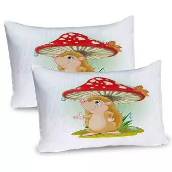 Чехлы для подушек ABAKUHAUS Hedgehog, набор из 2 шт., милый ежик, защищающий от дождя под огромными грибами, прозрачные цвета, чехол для подушки с декоративным принтом, 80x40 см, разноцветный