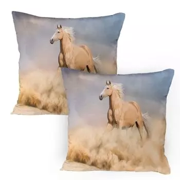 Чехлы для подушек ABAKUHAUS Horse, набор из 2 шт., Palomino Horse In The Sand Desert, длинные светлые мужские волосы Power Wild Animal, чехол для подушки с декоративным принтом, 80 x 80 см, фиолетово-серый персиковый цвет