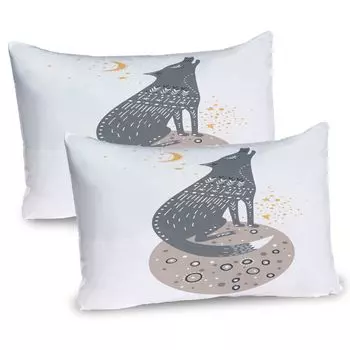 Чехлы для подушек ABAKUHAUS Magic Moon, набор из 2 шт., «Воющий волк на планете в космосе», милый рисунок полумесяца на однотонном фоне, Чехол для подушки с декоративным принтом, 80x40 см, Разноцветный