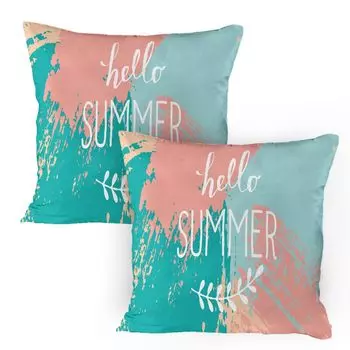 Чехлы для подушек ABAKUHAUS Proverb, набор из 2 шт., надпись Hello Summer с ярким фоновым принтом, чехол для подушки с декоративным принтом, 80 x 80 см, многоцветный