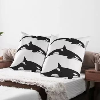Чехлы для подушек ABAKUHAUS Sea Creatures, набор из 2 шт., три косатки, косатки, разные иллюстрации, черно-белое искусство, чехол для подушки с декоративным принтом, 80 x 80 см, черный и белый