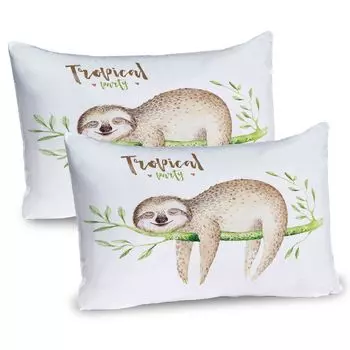 Чехлы для подушек ABAKUHAUS Sloth, набор из 2 шт., Молодое животное спит на пальмовой ветке Happy Dreams Wildlife Nature Watercolor, Чехол для подушки с декоративным принтом, 80x40 см, бледно-коричнево-зеленый